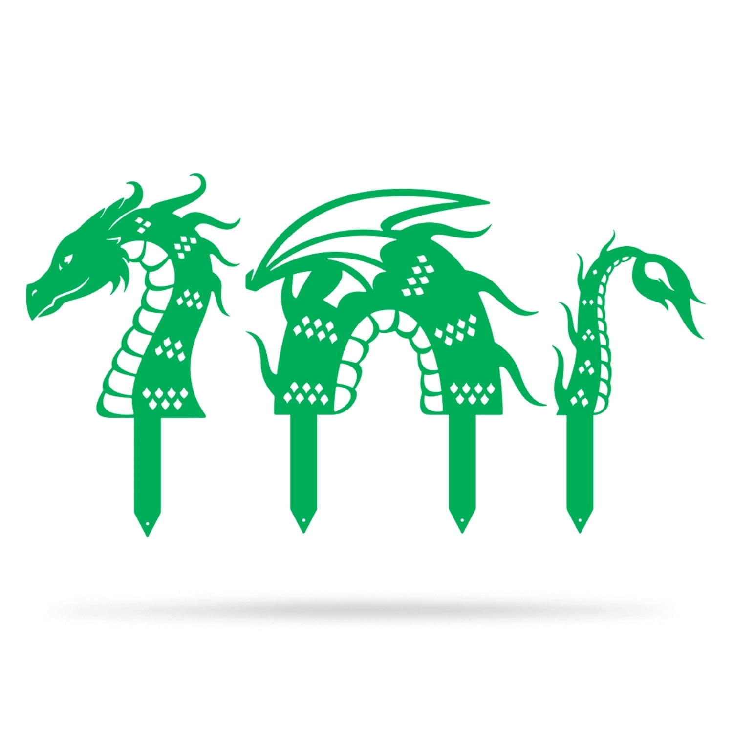 RealSteel Garden Art - Dragon Yard Decoration, 3-Piece Set with Built-In Stakes (8"x18"/ Green)