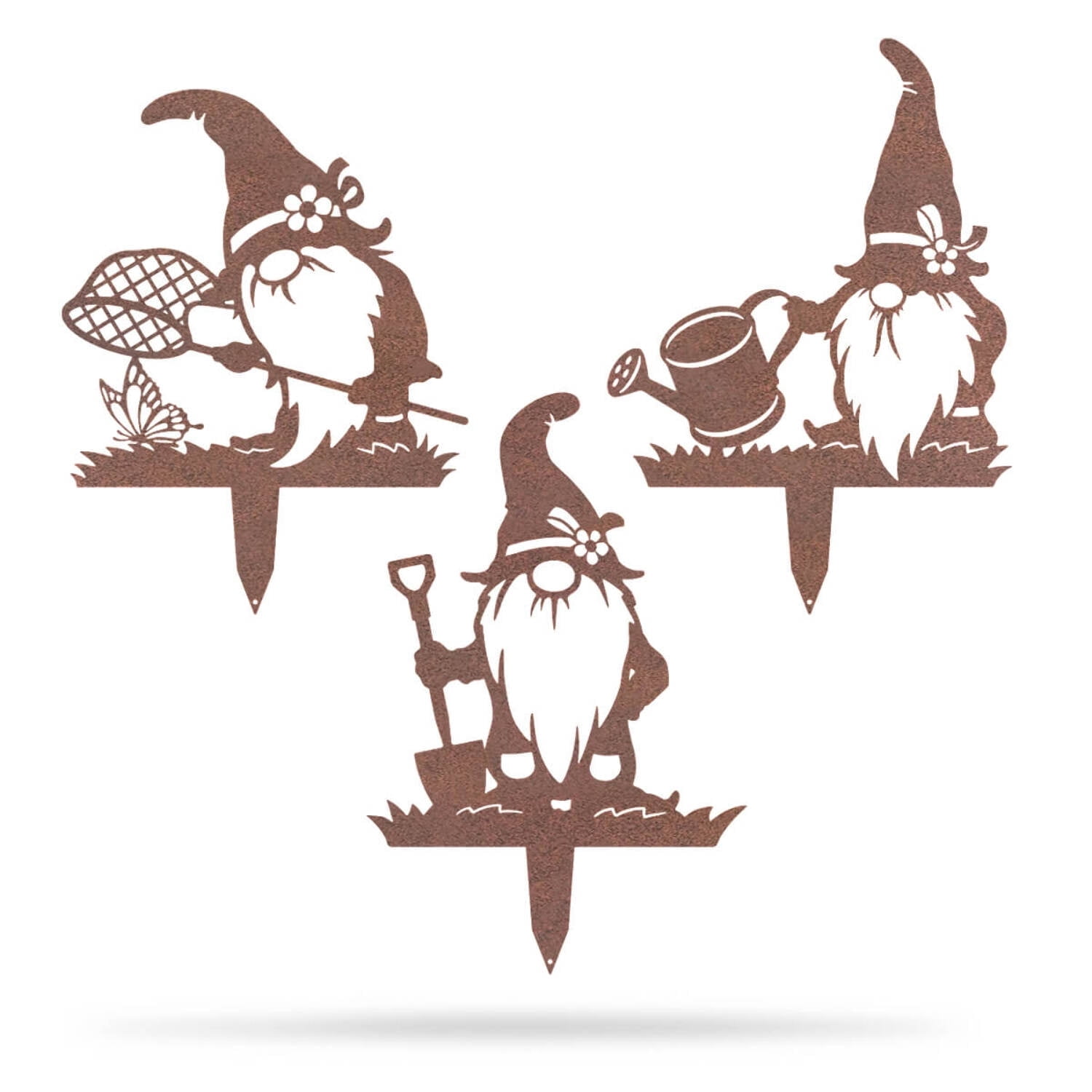 RealSteel Garden Art Gnomes Gardening Pack – Whimsical Yard Décor, Perfect for Garden Enthusiasts (RUST)