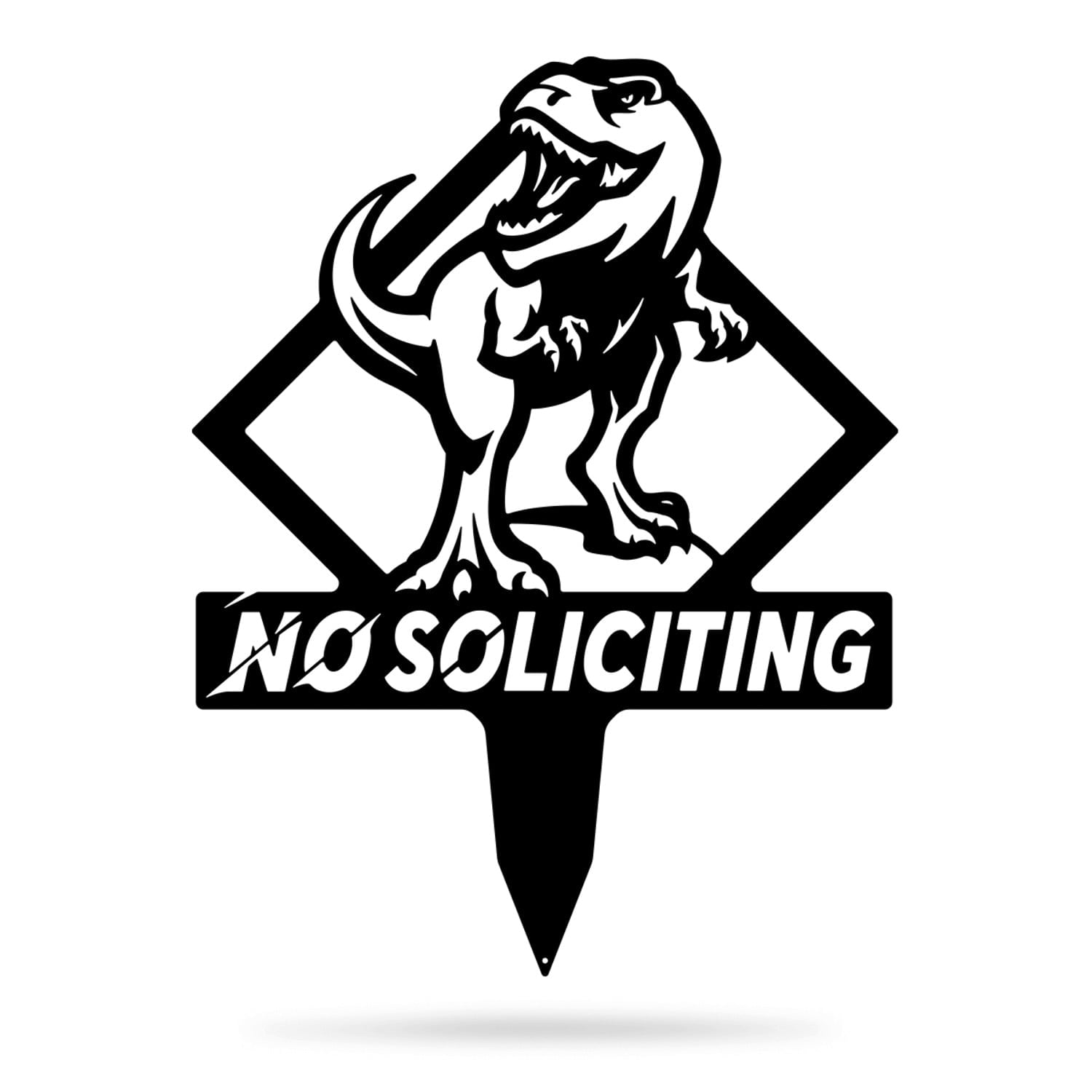 RealSteel Garden Art - No Soliciting T-Rex Yard Sign, Durable Outdoor Decoration (Black)