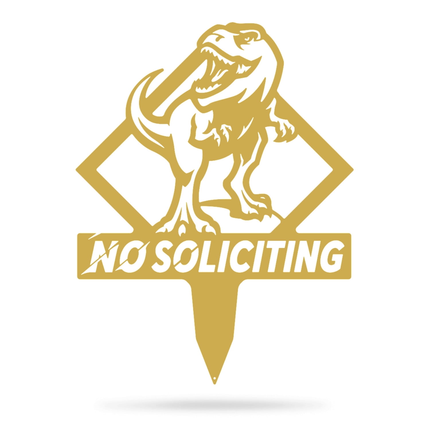 RealSteel Garden Art - No Soliciting T-Rex Yard Sign, Durable Outdoor Decoration (Gold)