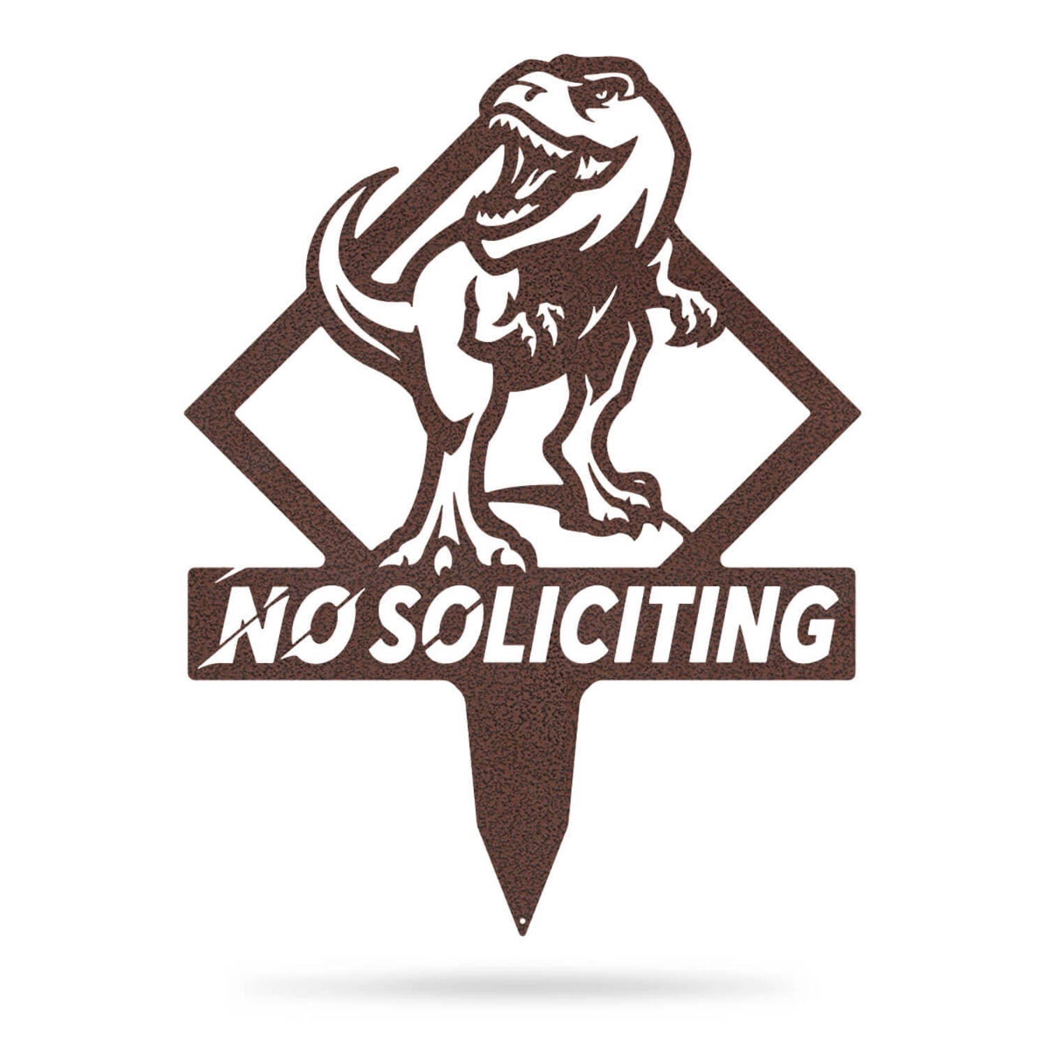 RealSteel Garden Art - No Soliciting T-Rex Yard Sign, Durable Outdoor Decoration (Penny Vein)