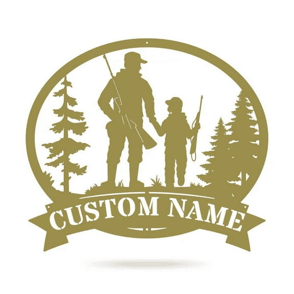 RealSteel Generation Hunting Monogram – Personalized Metal Wall Art for Man Caves & Cabins (Gold - 21x24)