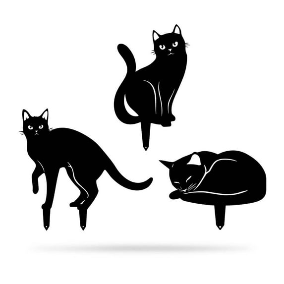 RealSteel Genuine Brand Garden Art Cats 3-Pack (2nd Edition) – Whimsical Metal Cat Silhouettes for Indoor & Outdoor Decor (Black)