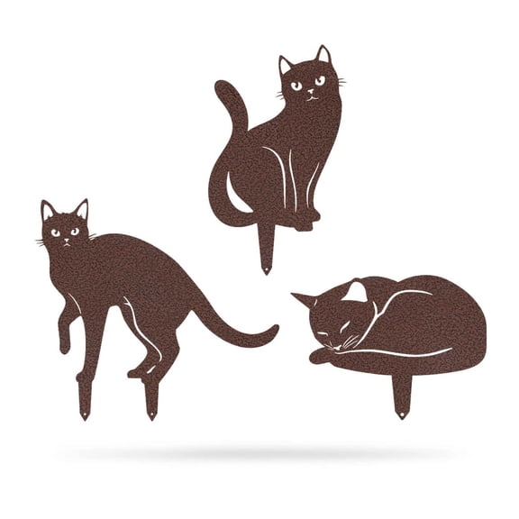 RealSteel Garden Art Cats 3-Pack (2nd Edition) – Whimsical Metal Cat Silhouettes for Indoor & Outdoor Decor (Penny Vein)