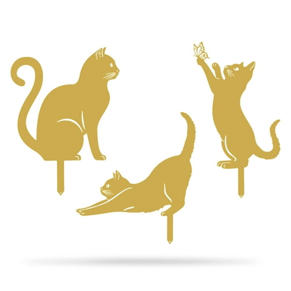 RealSteel Garden Art Cats 3-Pack – Whimsical Metal Cat Silhouettes for Indoor&nbsp;&&nbsp;Outdoor&nbsp;Decor (Gold)