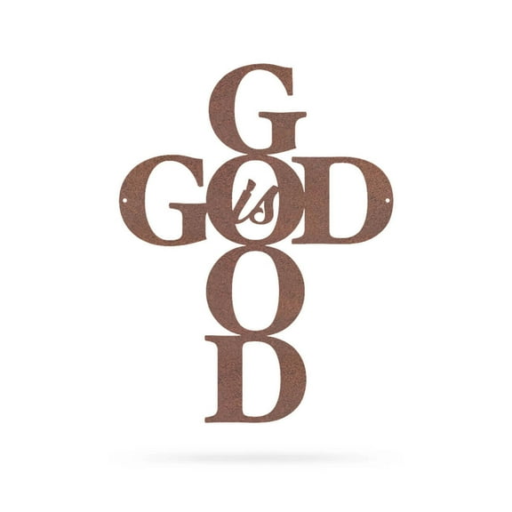 RealSteel: God is Good Wall Art – Faith-Inspired Metal Decor for Home or Garden (Rust)