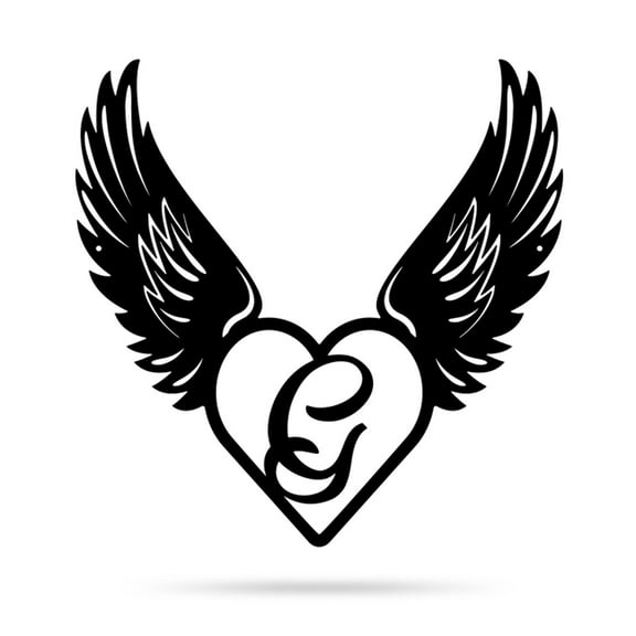 RealSteel Heart with Angel Wings Monogram – Metal Wall Art with Custom Initial (G-18)