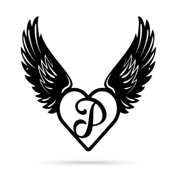 RealSteel Heart with Angel Wings Monogram – Metal Wall Art with Custom Initial (Q-24)