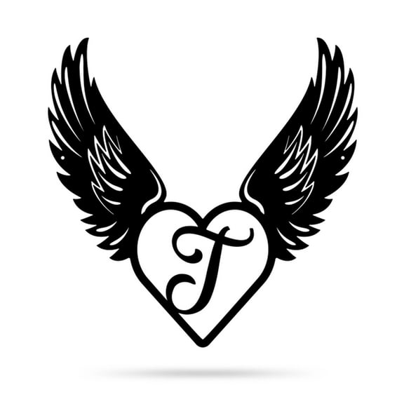 RealSteel Heart with Angel Wings Monogram – Metal Wall Art with Custom Initial (T-24)