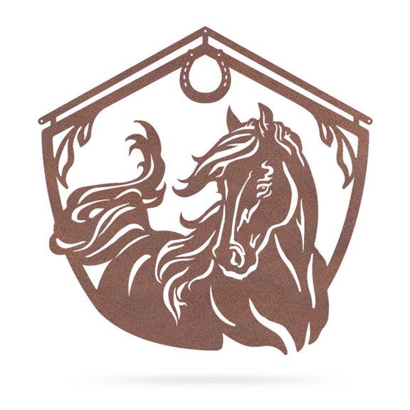 RealSteel Metal Horse and Barn Wall Art (Rust, 24")