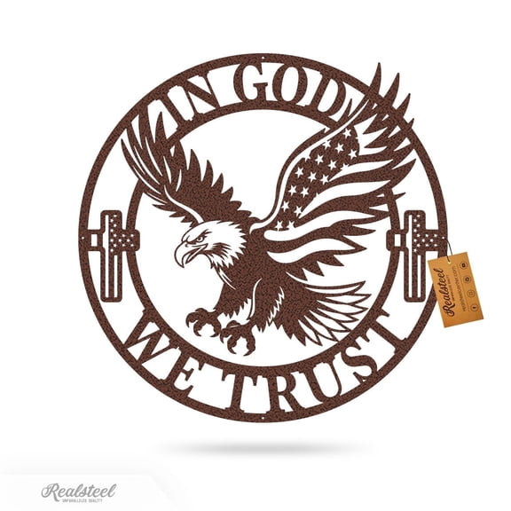 RealSteel In God We Trust American Flag Eagle Metal Sign β Patriotic Wall Art (36", Penny Vein)
