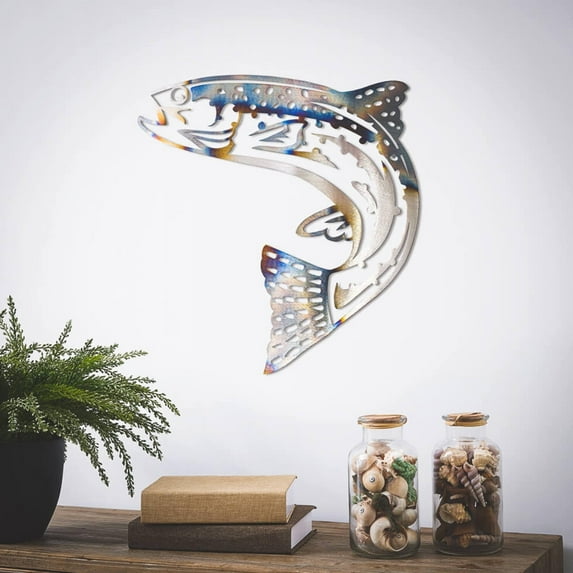 RealSteel Jumping Trout Metal Wall Art – Perfect for Fishing Enthusiasts (18")