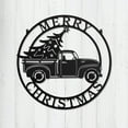 thumbnail image 1 of RealSteel: Little Red Truck with Christmas Tree - Festive Holiday Metal Wall Art - Indoor/Outdoor Christmas Décor (24"/ Black), 1 of 11
