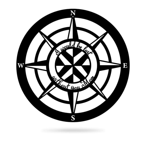 RealSteel "Lost Without Mom" Compass Wall Art – Type A Memorial Tribute for Mom (24"/Black)