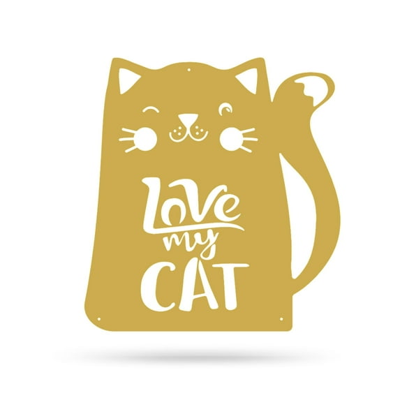 RealSteel Love My Cat Wall Art – Purrrfect Gift for Cat Lovers & Home Décor (18"/GOLD)