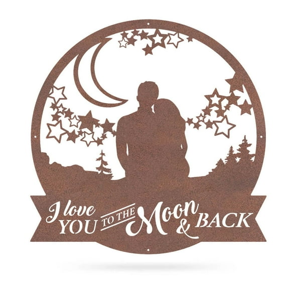 RealSteel "Love You to the Moon" Metal Wall Art - Heartfelt Home Décor (18"/Rust)