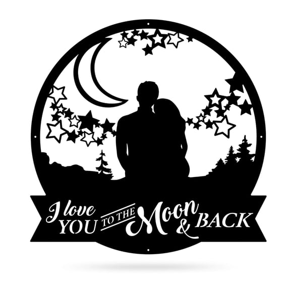 RealSteel "Love You to the Moon" Metal Wall Art - Heartfelt Home Décor (30"/Black)
