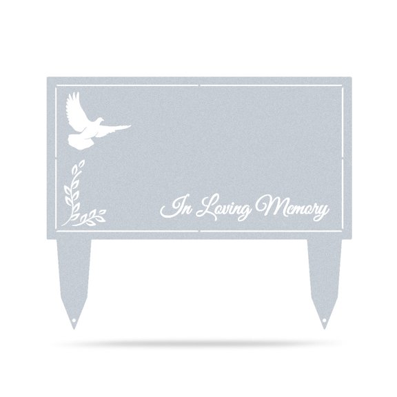 RealSteel Memorial Grave Stake - Personalized Dove and Olive Branch Cemetery Marker with Custom Name and Dates (Textured Silver, 20" x 24")
