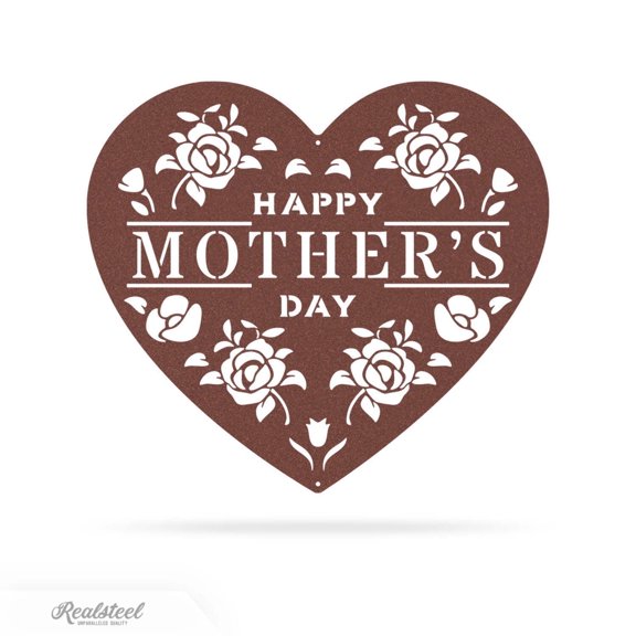 RealSteel Mother’s Day Heartwarming Wishes – Floral Metal Wall Art with Heart & Script Text – Thoughtful Gift for Moms & Grandmothers (Rust, 26.7"x30")