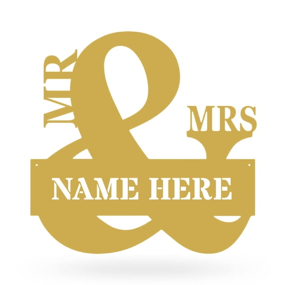 RealSteel Mr & Mrs Monogram – Personalized Metal Name Sign (GOLD-20x20)