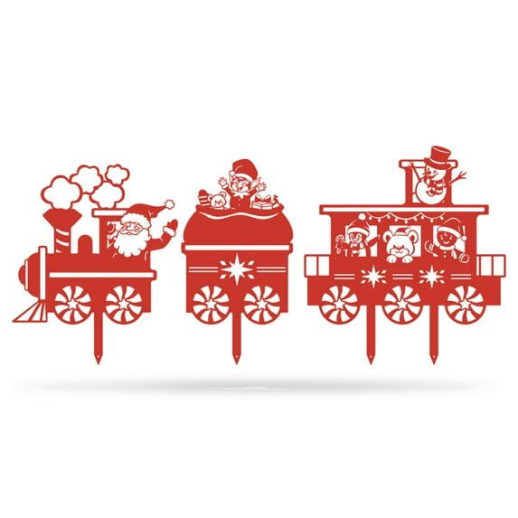 RealSteel Outdoor Christmas Train Set – Holiday Yard Decorations – Winter Xmas Spirit Décor – Santa Clause, Snowman, Elves & Peppermint – Feliz Navidad – Garden Art Display with Stakes (Red)