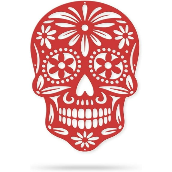 Day of the Dead Sugar Skull Metal Wall Art– Handcrafted Steel Décor for Día de los Muertos– Indoor/Outdoor Rust-Resistant Wall Hanging– Vibrant Mexican Sugar Skull Design, 4 Sizes & 8 Colors (R-12)