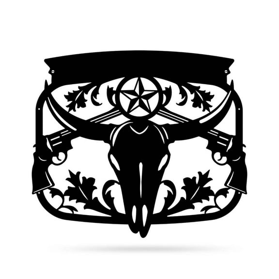 RealSteel Texas Longhorn Monogram Wall Decor - Texas Pride Metal Art, Cowboy Style, Indoor/Outdoor, Gift for Longhorn Fans (Black)