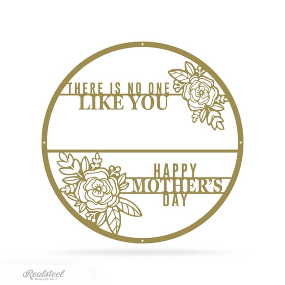RealSteel There is No One Like You Monogram – Personalized Circular Metal Wall Art with Custom Name & Floral Accents – Mother's Day Gift (Gold, 36")