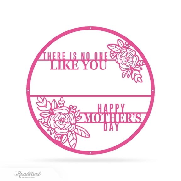 RealSteel There is No One Like You Monogram – Personalized Circular Metal Wall Art with Custom Name & Floral Accents – Mother's Day Gift (Pink, 30")