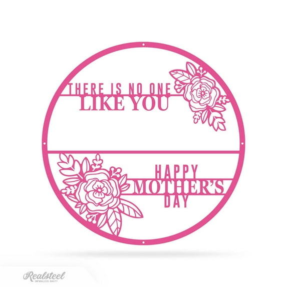 RealSteel There is No One Like You Monogram – Personalized Circular Metal Wall Art with Custom Name & Floral Accents – Mother's Day Gift (Pink, 36")
