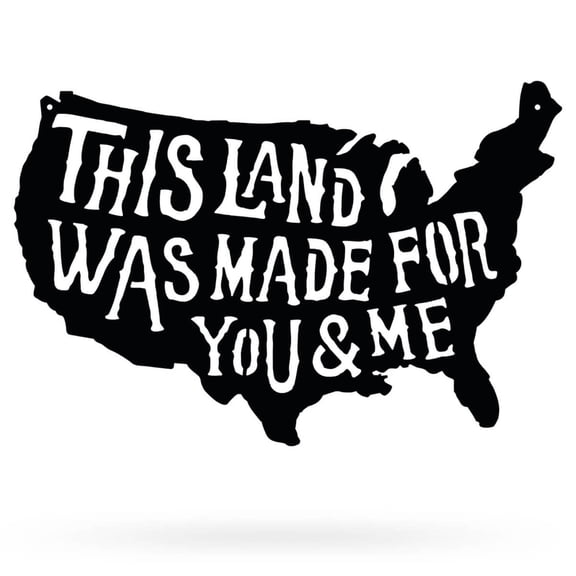 RealSteel: This Land Steel Wall Art – “This Land Was Made For You & Me” Patriotic USA Silhouette, Indoor/Outdoor American Decor, Made in USA (Black)