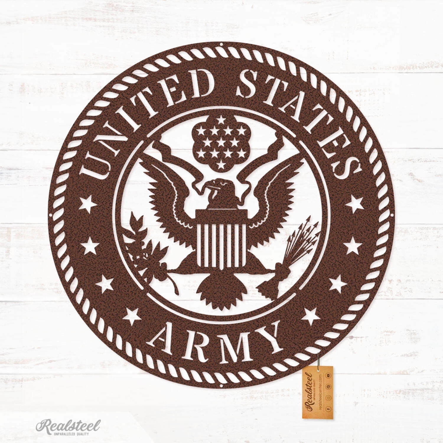 RealSteel US Military Branch Wall Art - Army, Navy, Air Force, Marine Corps, Coast Guard & Space Force (Army/ Penny Vein)