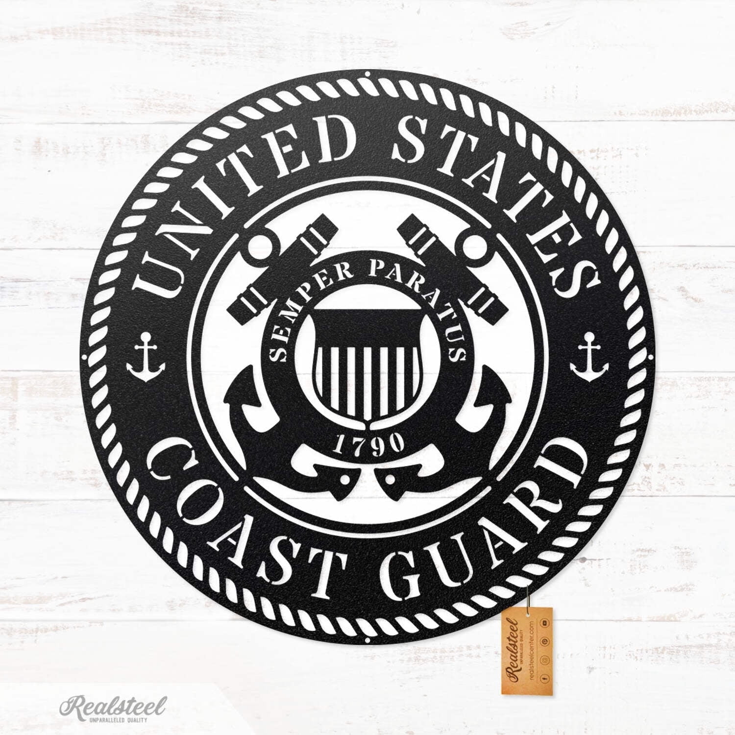 RealSteel US Military Branch Wall Art - Army, Navy, Air Force, Marine Corps, Coast Guard & Space Force (CoastGuards/ Black)