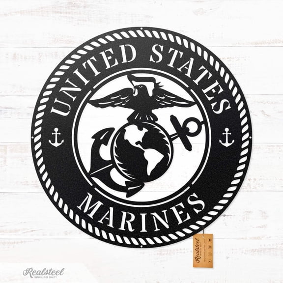 RealSteel US Military Branch Wall Art - Army, Navy, Air Force, Marine Corps, Coast Guard & Space Force (Marines/ Black)