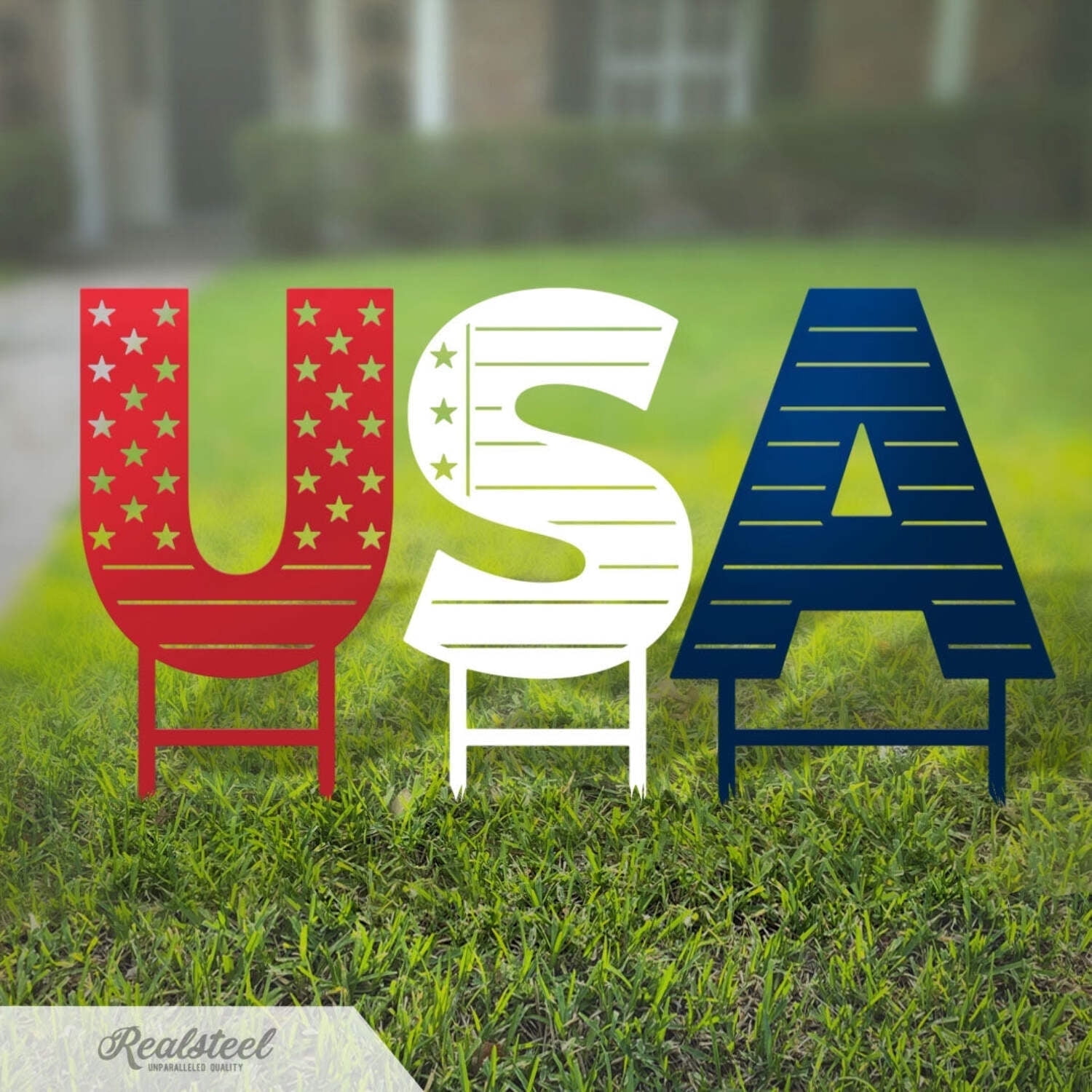 RealSteel USA Patriotic Yard Stakes – Red White & Blue Outdoor Metal Lawn Sign
