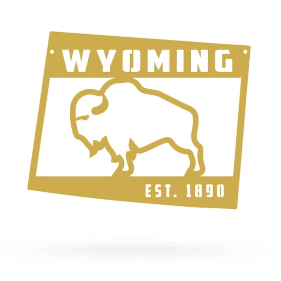 RealSteel: Wyoming State Metal Décor – American Bison Outline Wall Art, Rustic Indoor/Outdoor (24"/GOLD)