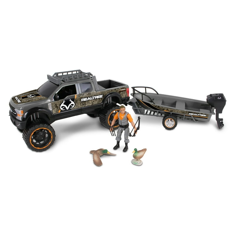 RealTree 10pc Hunting Playset Ford F250 w Ducks NKOK 1 18 Scale Set w Hunter Truck Fishing Boat Trailer More