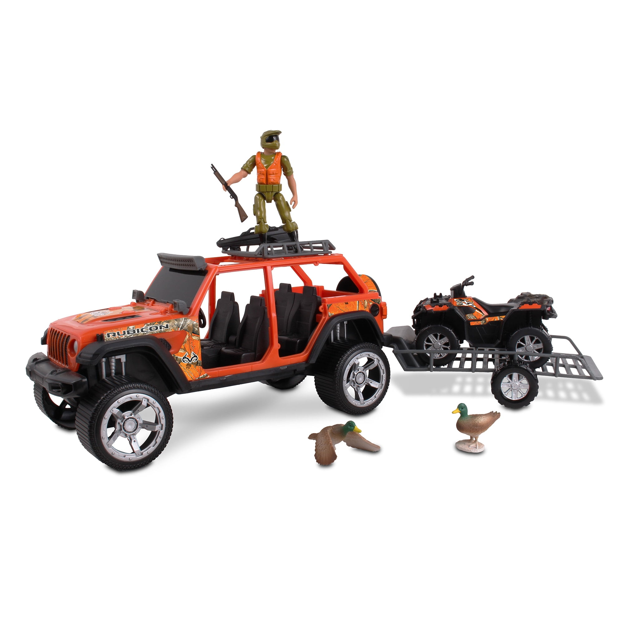 RealTree 10pc Hunting Playset: Jeep Wrangler w/ Ducks - NKOK 1:18 Scale,  Hunter, Jeep, Polaris ATV, Trailer & More 