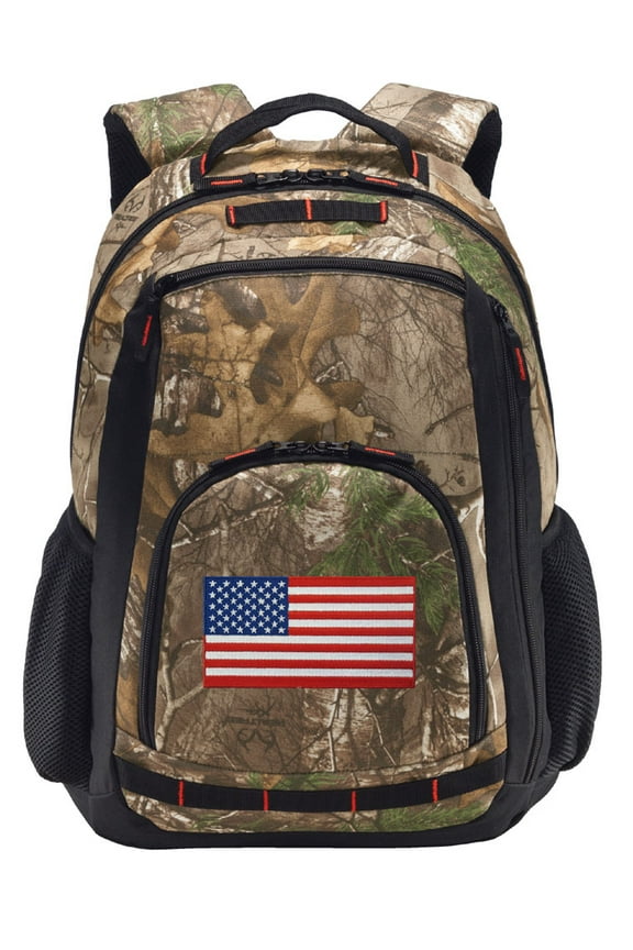 RealTree Camo American Flag Backpack US Flag Camo Backpack with Laptop Computer Section