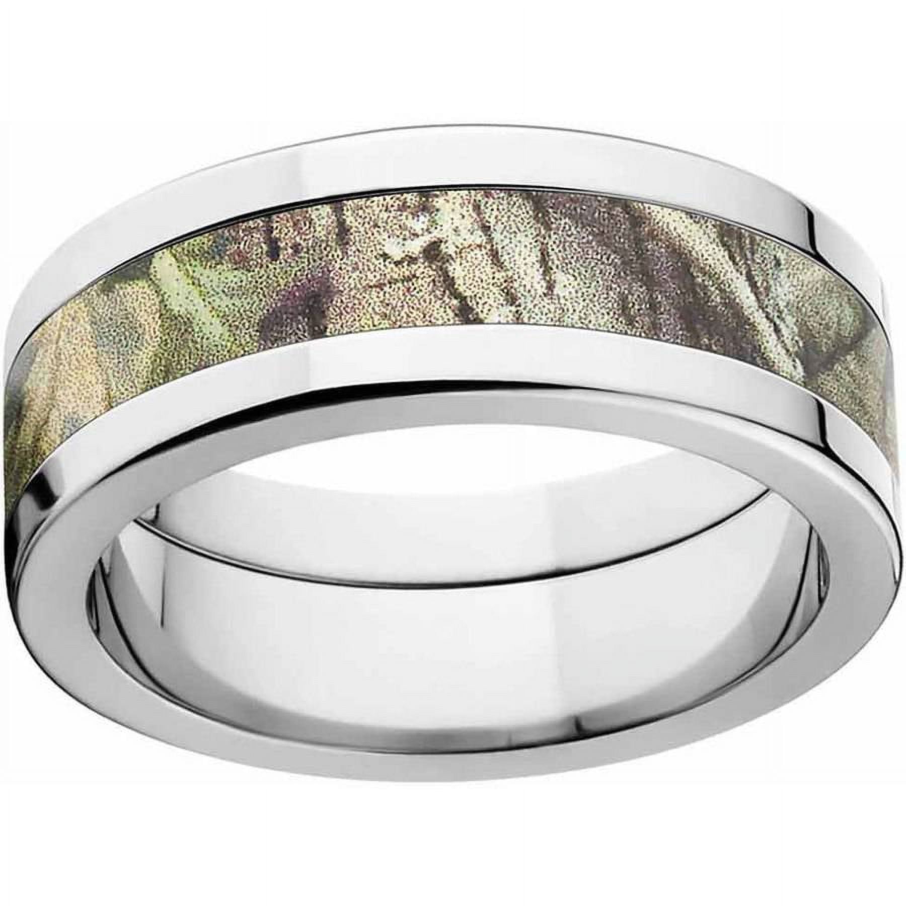 RealTree Green Men's Camo Stainless Steel Ring with Polished Edges