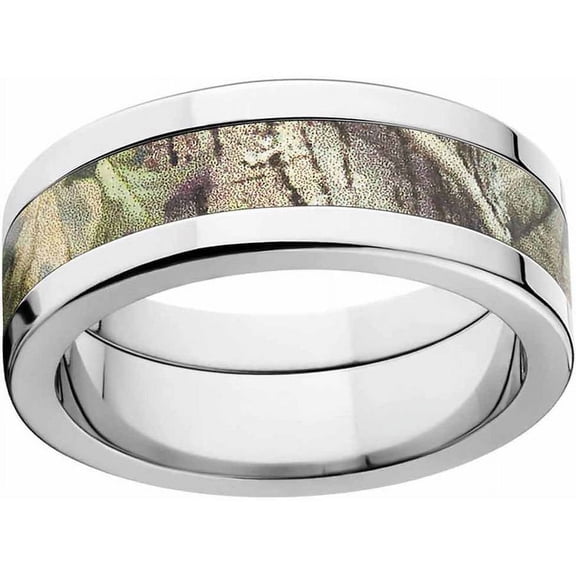 RealTree Green Men's Camo Stainless Steel Ring with Polished Edges