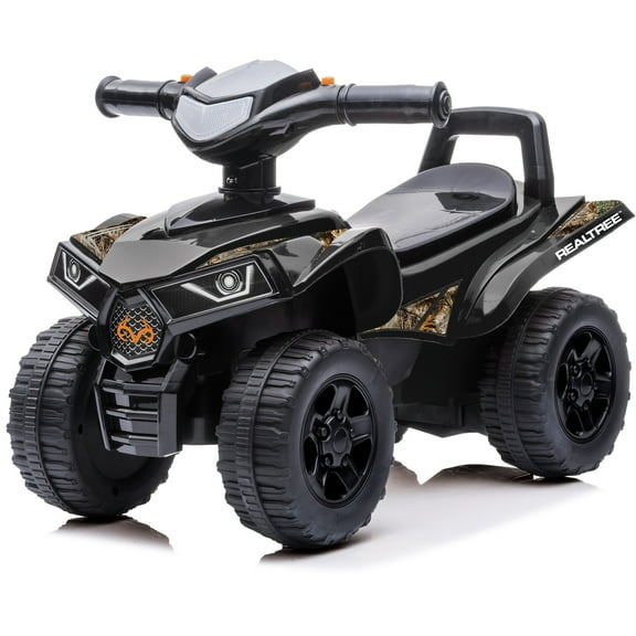 RealTree: Quad Push Car - Black - Foot-To-Floor Ride-On Toy, 4 Wheeled ATV Vehicle, Reastic Engine Sound, Walker Handle, Licensed, Toddlers-Kids 12mo+