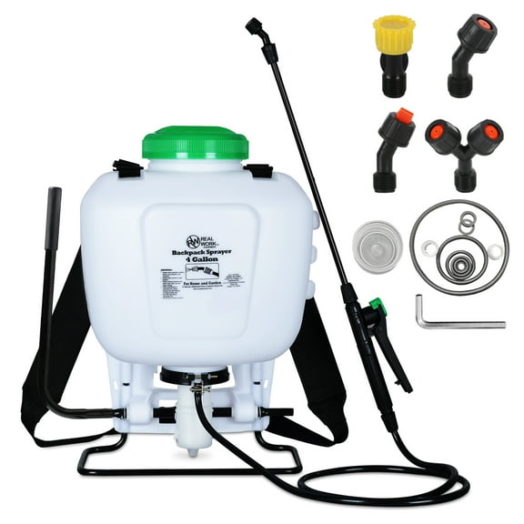 REALWORK 4-Gallon Backpack Sprayer with Padded Shoulder Strap for Pests & Weeds, Watering Garden, and Spraying Plants, in Translucent White