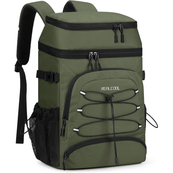 Realcool Backpack Cooler,33 Cans Insulated Leakproof Soft Cooler Bag Lightweight Camping Beach Lunch Backpack for Men Women