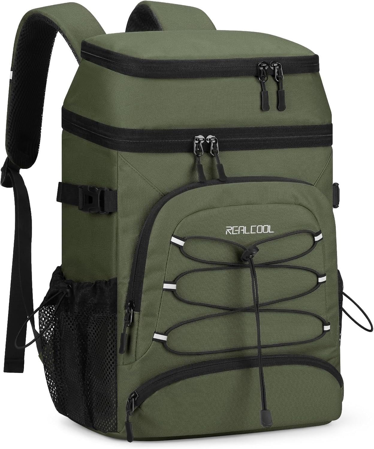 Realcool Backpack Cooler，33 Cans Insulated Leakproof Soft Cooler Bag Lightweight Camping Beach Lunch Backpack for Men Women