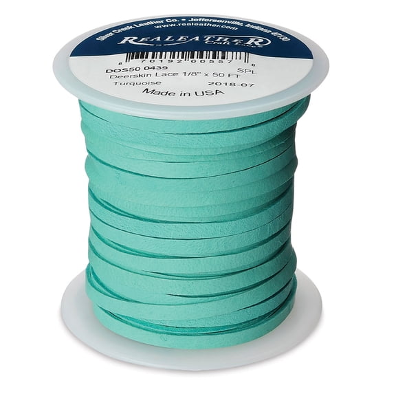 Realeather Deerskin Lace - 1/8" x 50 ft, Turquosie