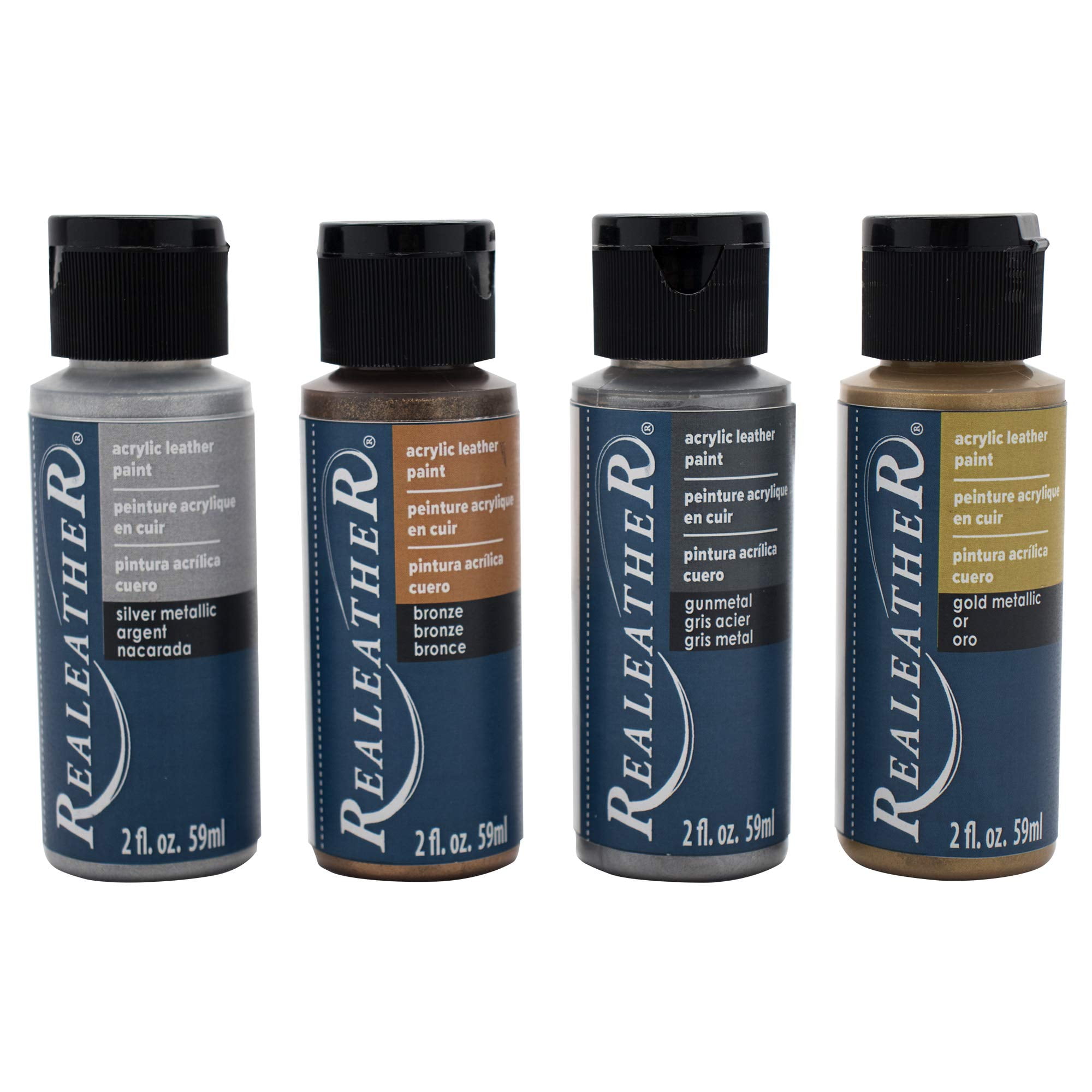 Realeather Leather Acrylic Paints, Metallics, 2 oz., 4 Piece