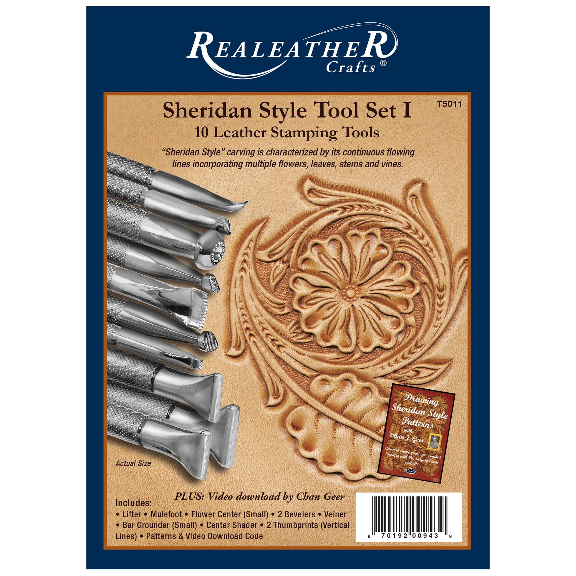 Realeather Leather Stamps Tool Set for Leather Crafting, 10 Stamping Tools, Sheridan Style Stamp Set I - Western Classic Style Tooling