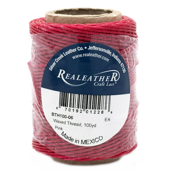 Realeather Pink Cord Waxed Thread for Leather Stitching, 50 G BTH100-06
