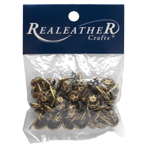 Realeather(R) Crafts Furniture Tack Hammered 48/Pkg-Antique Brass
